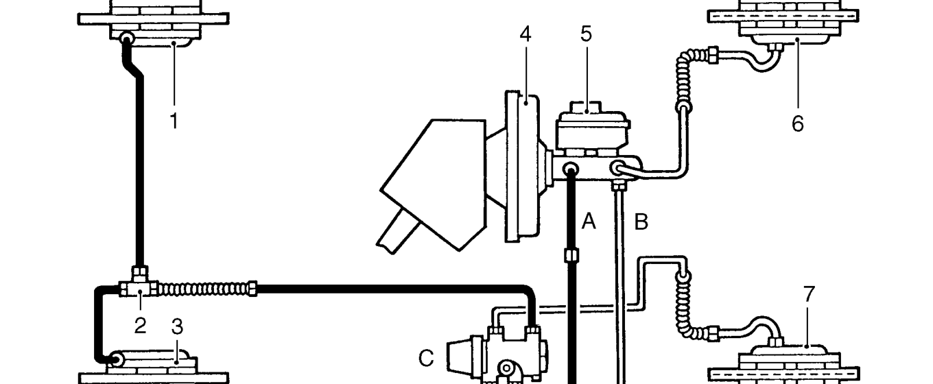 Hydraulic system – A brake fluid loss switch is fitted to the master cylinder A pressure reducing valve (PRV)