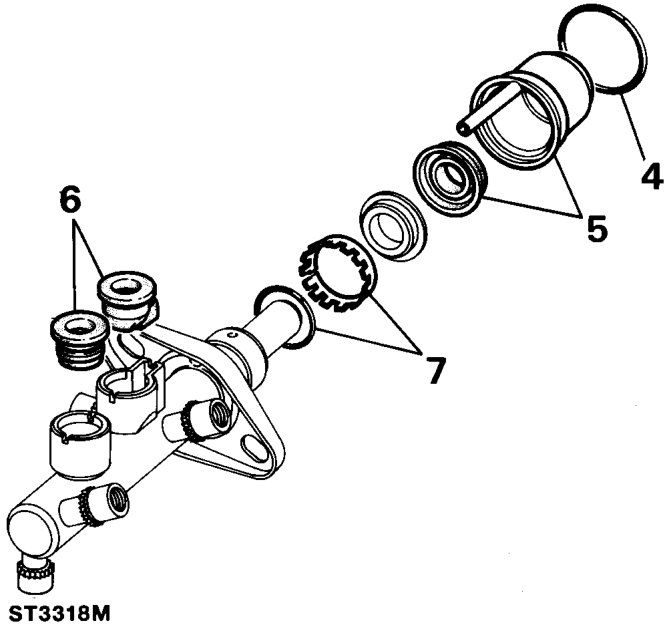 Dismantling master cylinder – Hold outside of transfer housing with a suitable pair of grips, carefully pull, while work