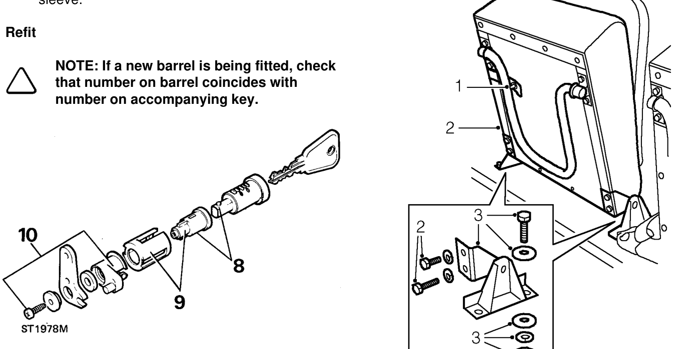 Rear seat cushion – To remove barrel from plastic retaining sleeve, depess spring loaded button and withdraw s