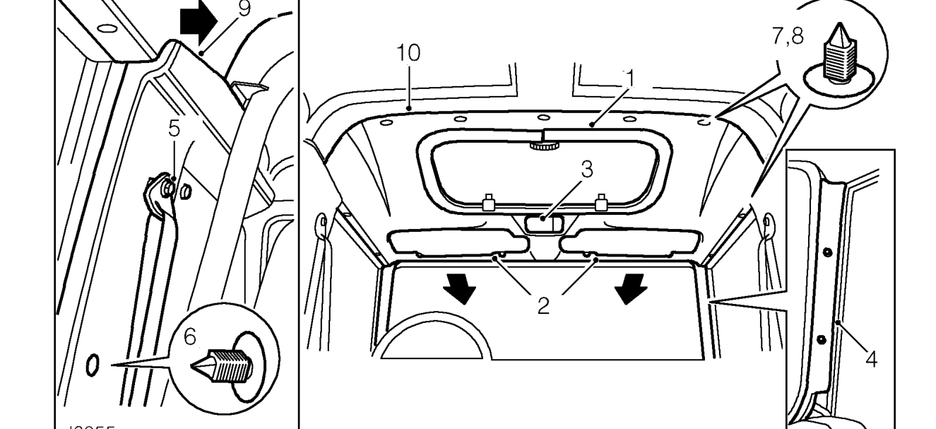 Component is removed for access only. – NOTE: Take care not to bend the headlining on removal and refitting.