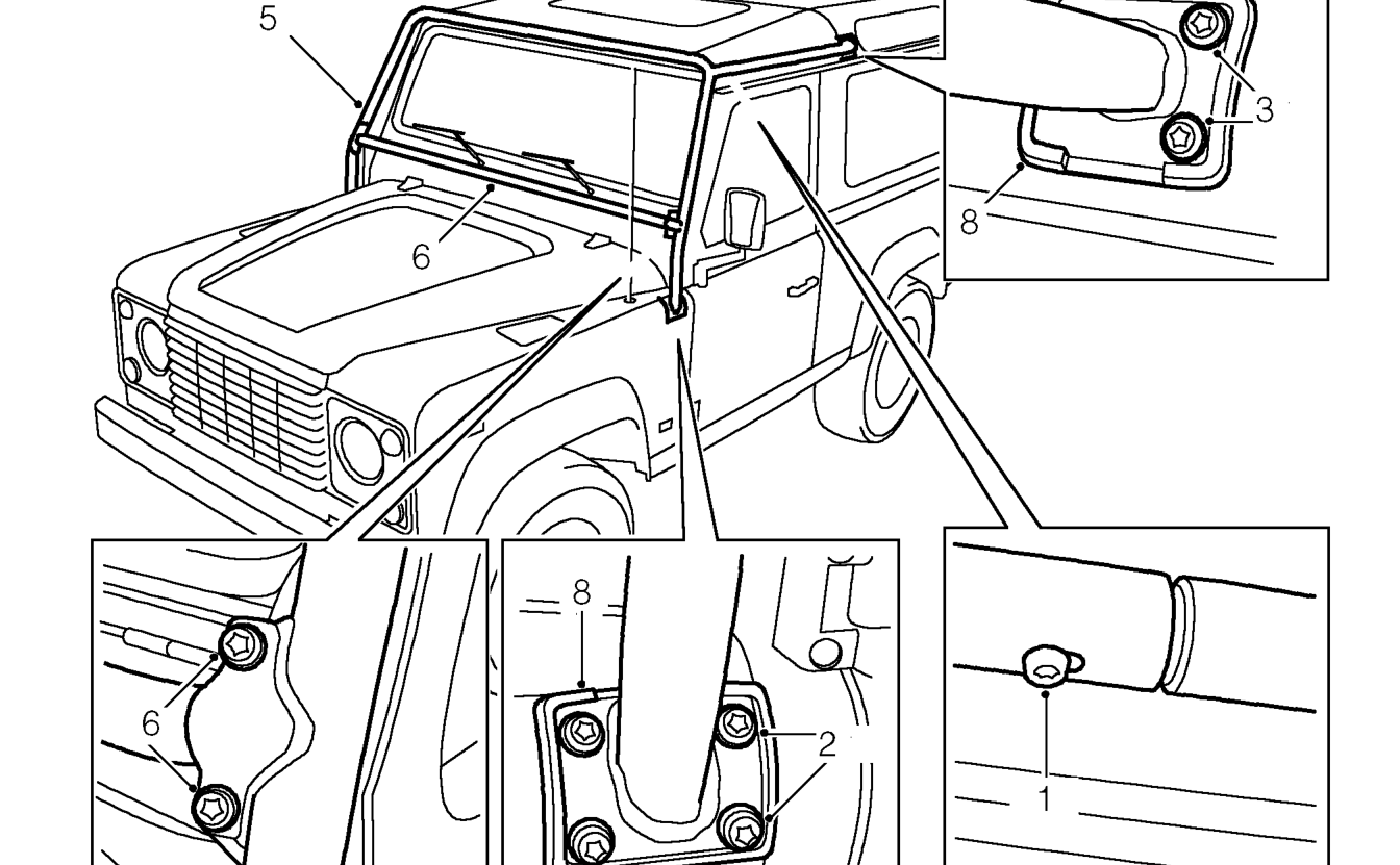 Exterior roll-over bar – If necessary, remove 2 torx bolts and nuts, from both sides, and detach lower cross bar fr