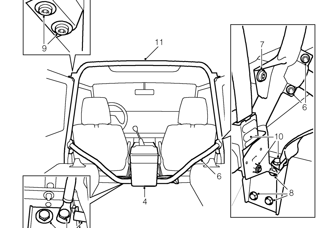 Interior roll-over bar - hard top – NOTE: Assistance may be required to remove roll-over bar.