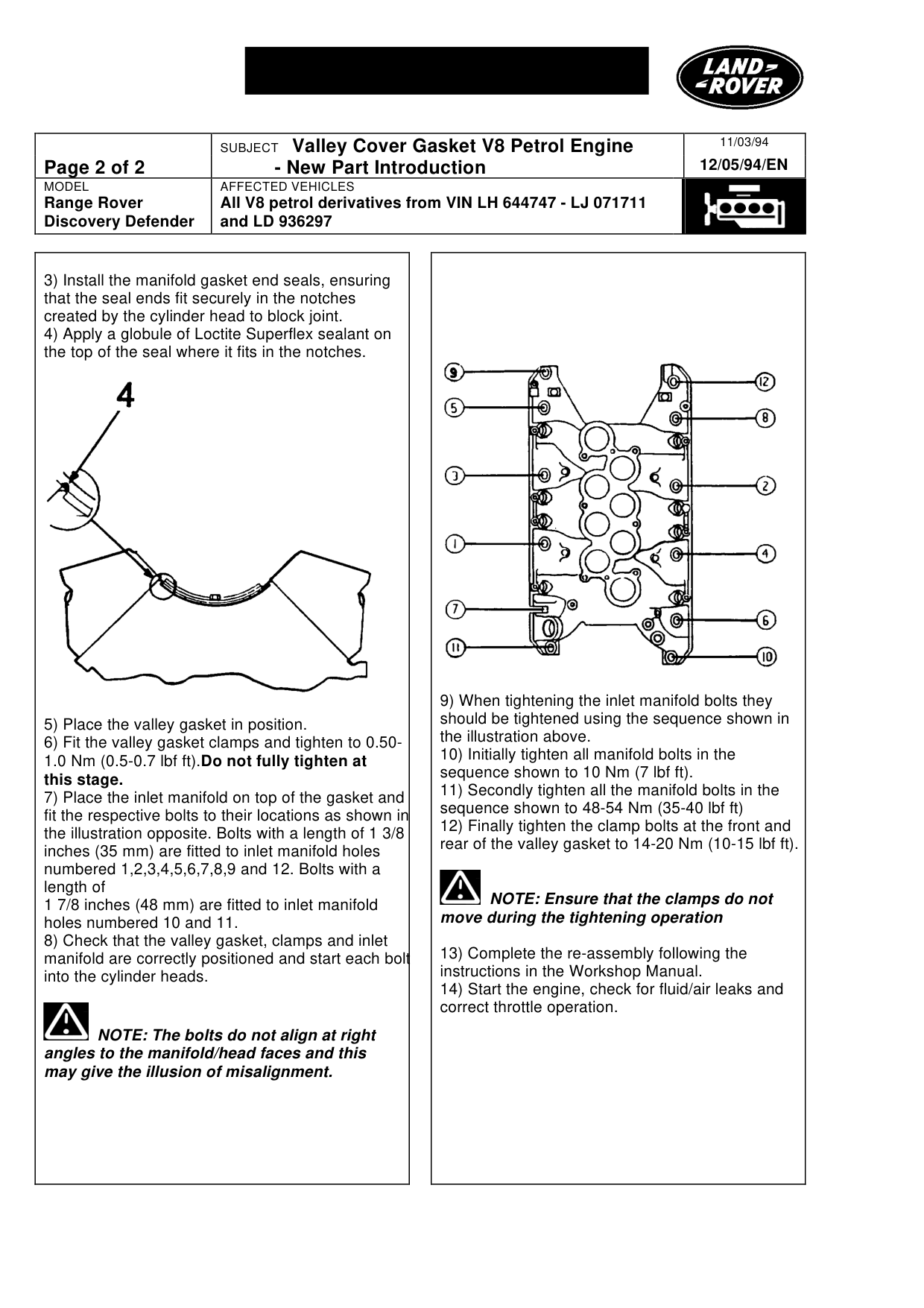 Valley Cover Gasket V8 Petrol Engine-New Part – bulletin page 2