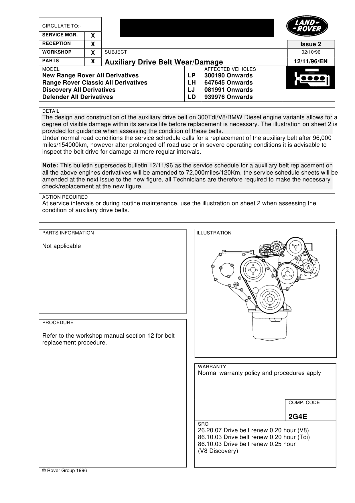 Auxiliary Drive Belt Wear/Damage – bulletin page 1