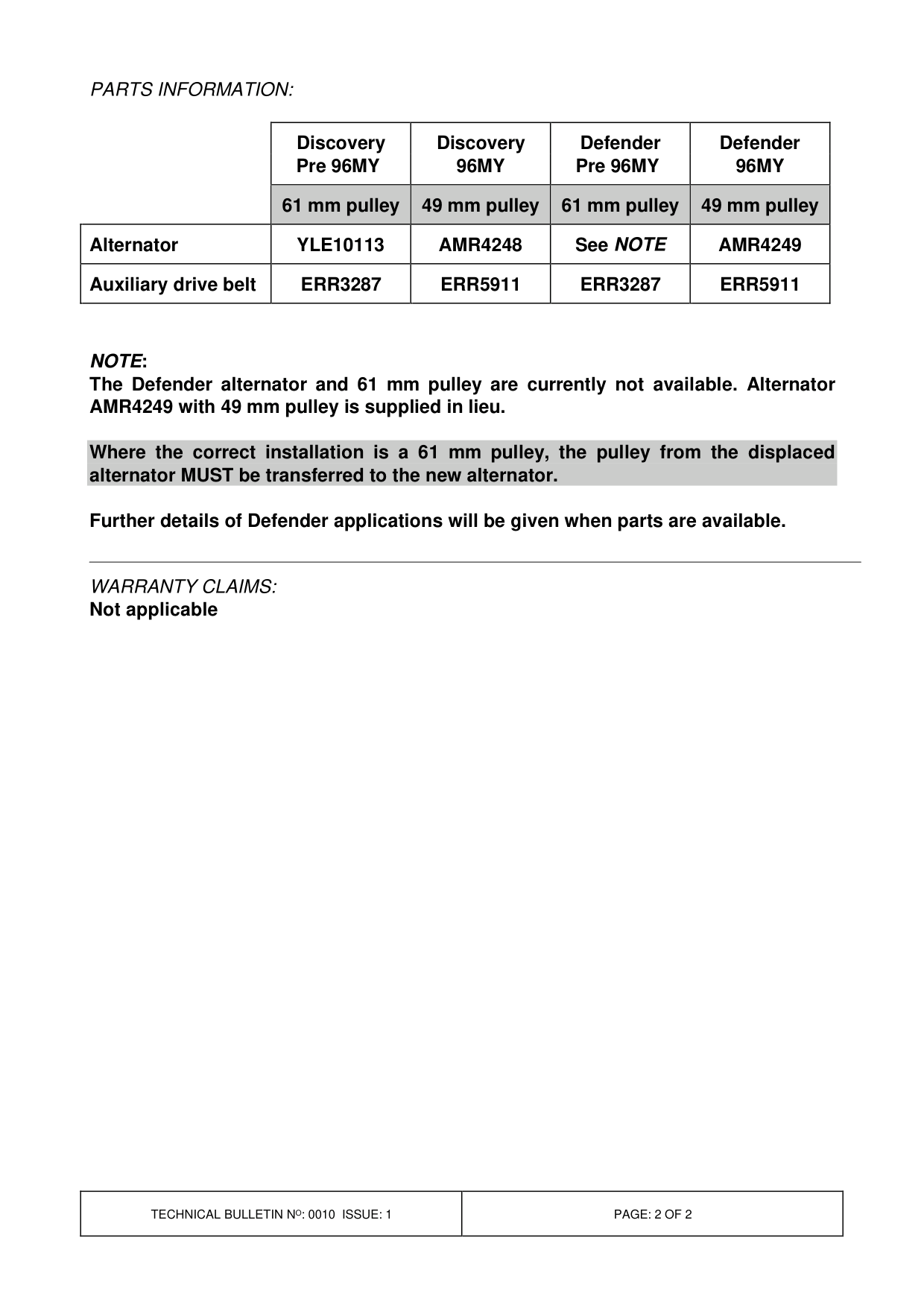 Auxiliary Drive Belt Noise/Tensioner Failure - Alternator Pulley – bulletin page 2
