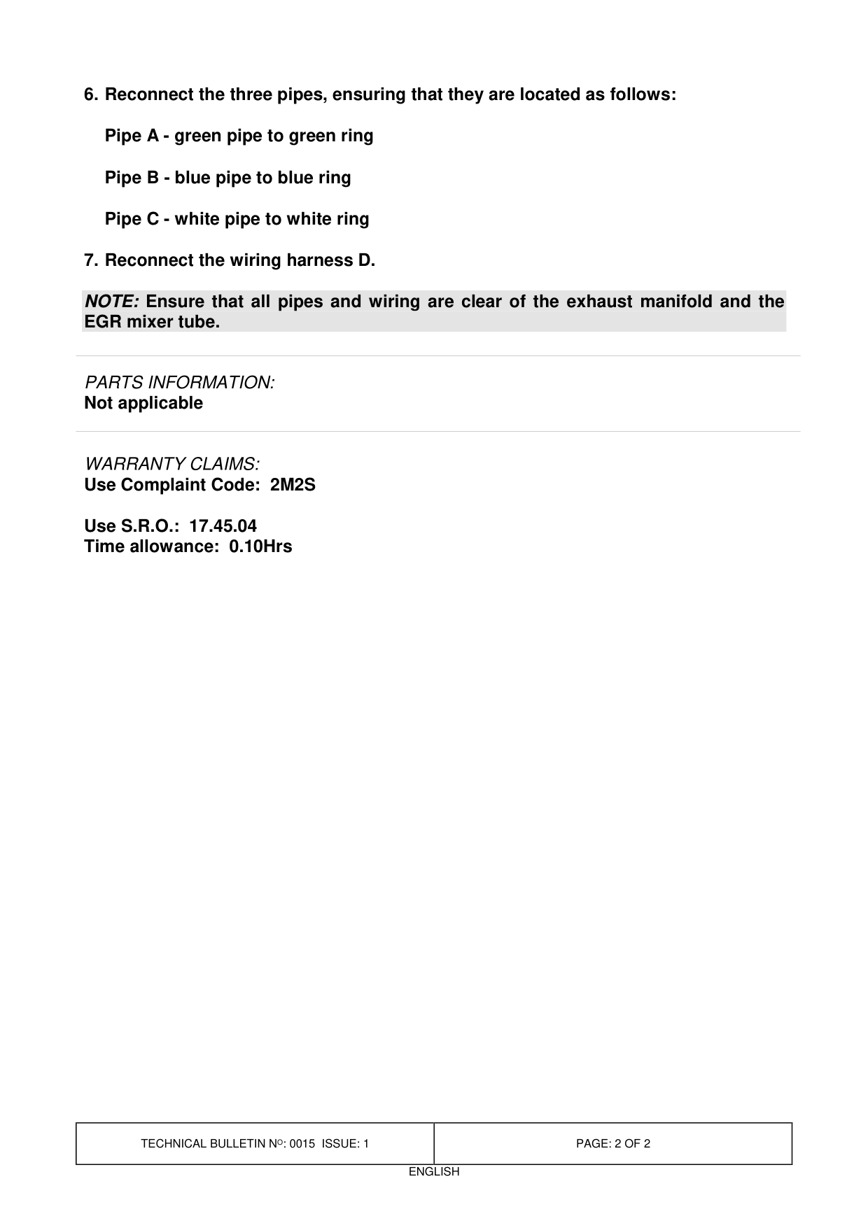 Engine Will Not Start In Freezing Conditions – bulletin page 2