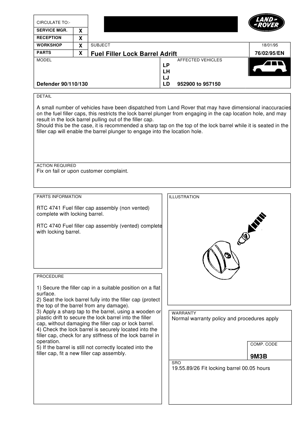 Fuel Filler Lock Barrel Adrift – bulletin page 1