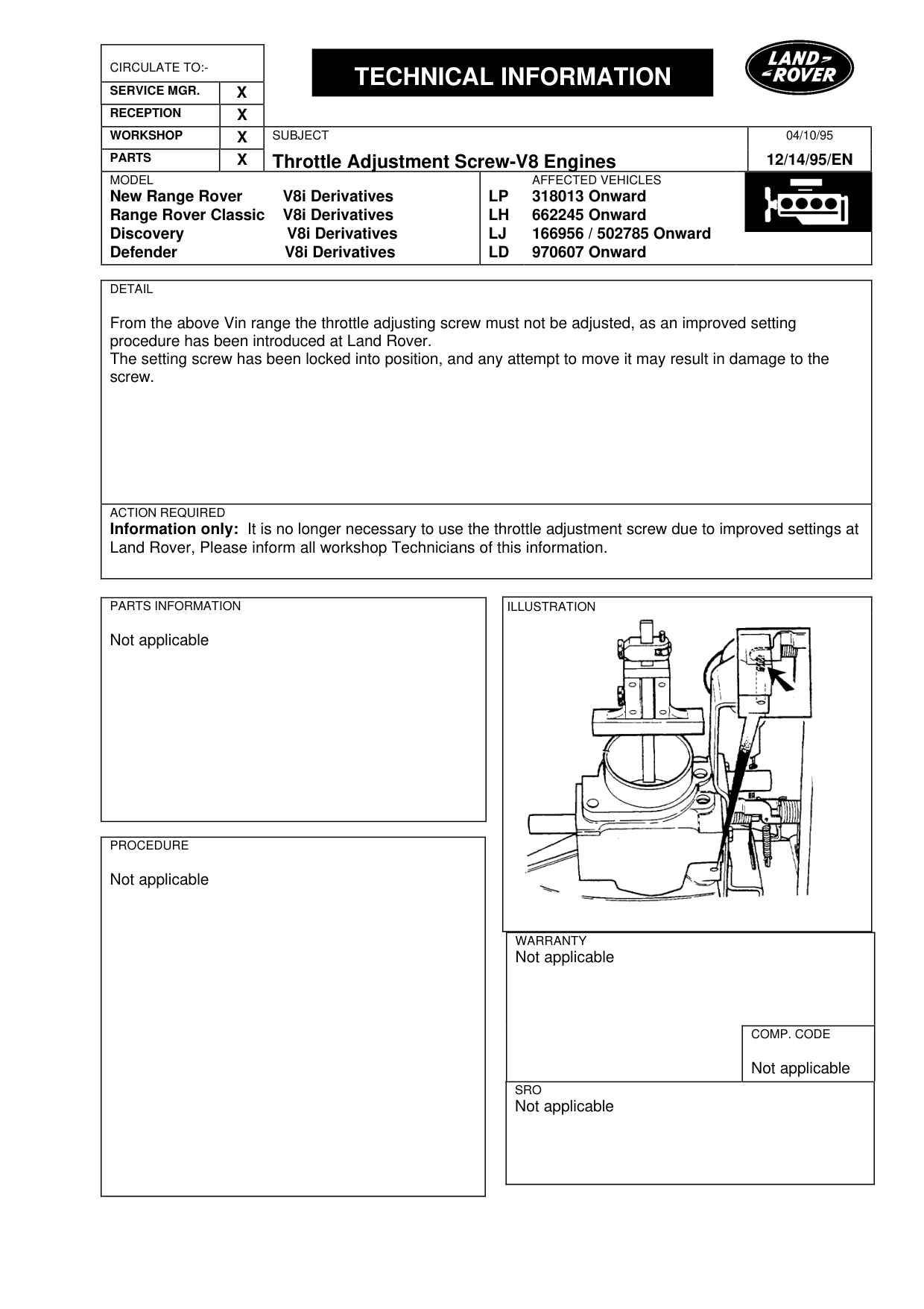 Throttle Adjustmemt Screw-V8 Engines – bulletin page 1