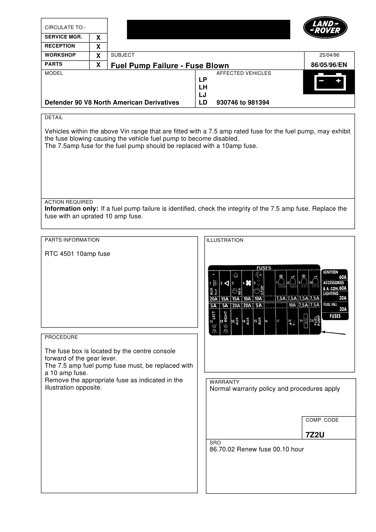 Fuel Pump Failure - Fuse Blown – bulletin page 1