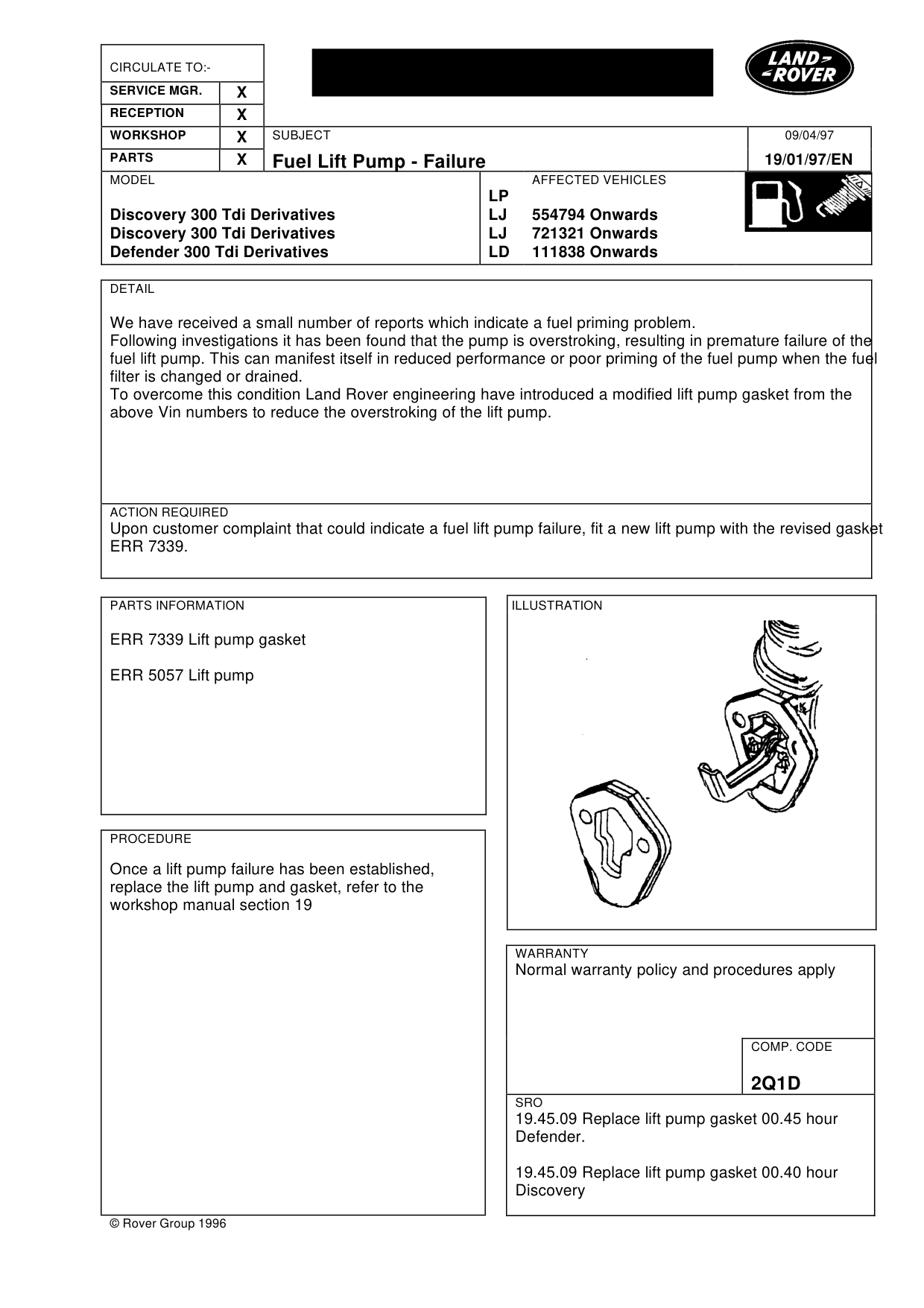 Fuel Lift Pump - Failure – bulletin page 1