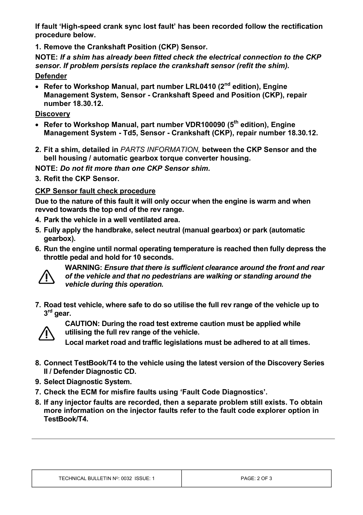 Engine Misfire – bulletin page 2