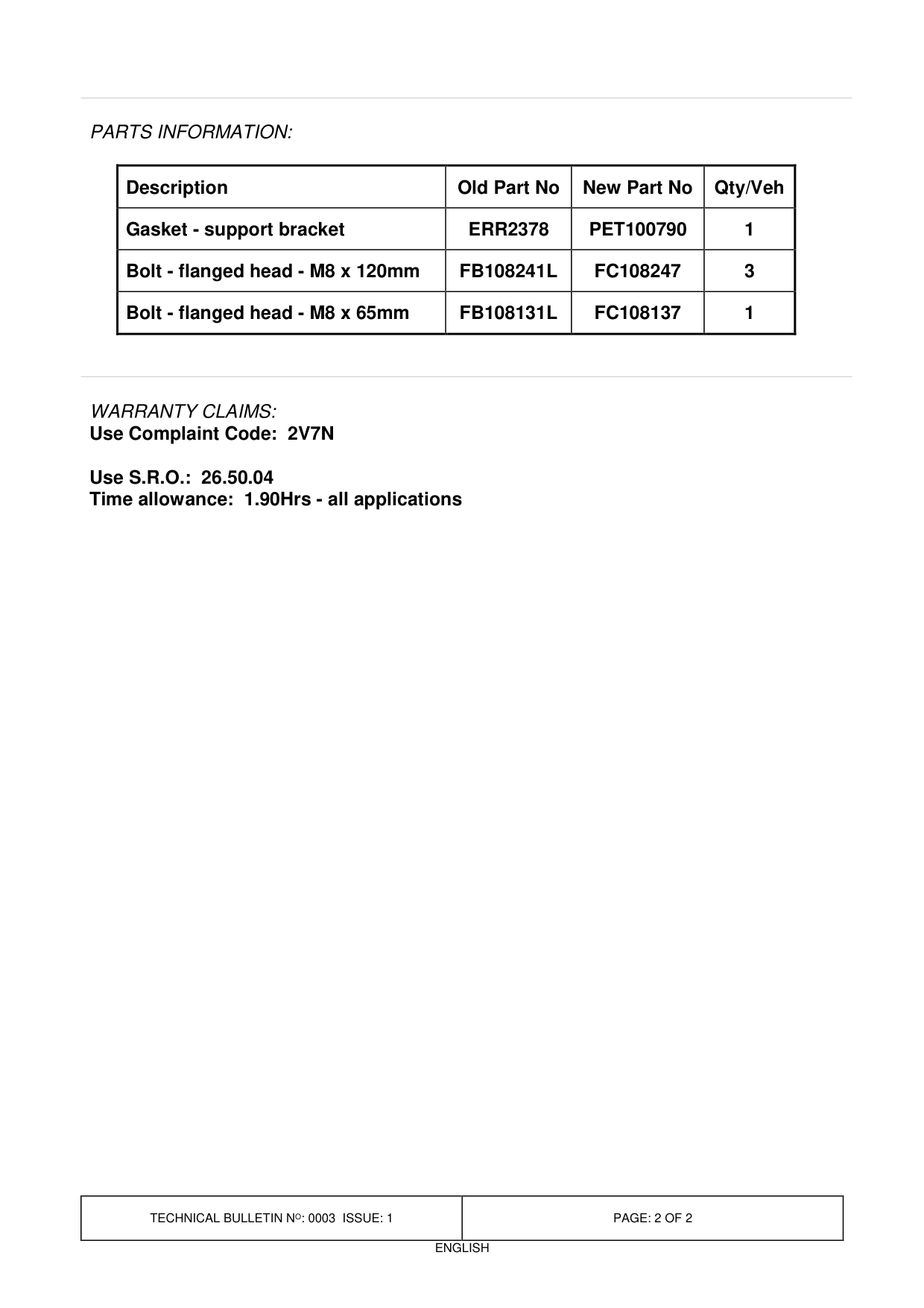 Coolant Leakage From Engine - Auxiliary Mounting Bracket Gasket – bulletin page 2