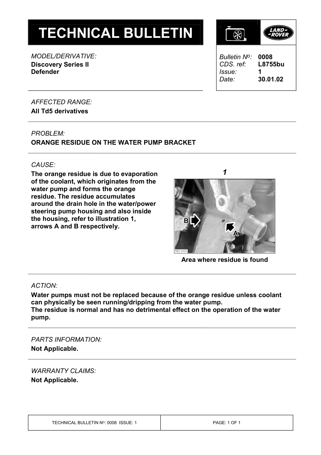 Orange Residue On The Water Pump Bracket – bulletin page 1