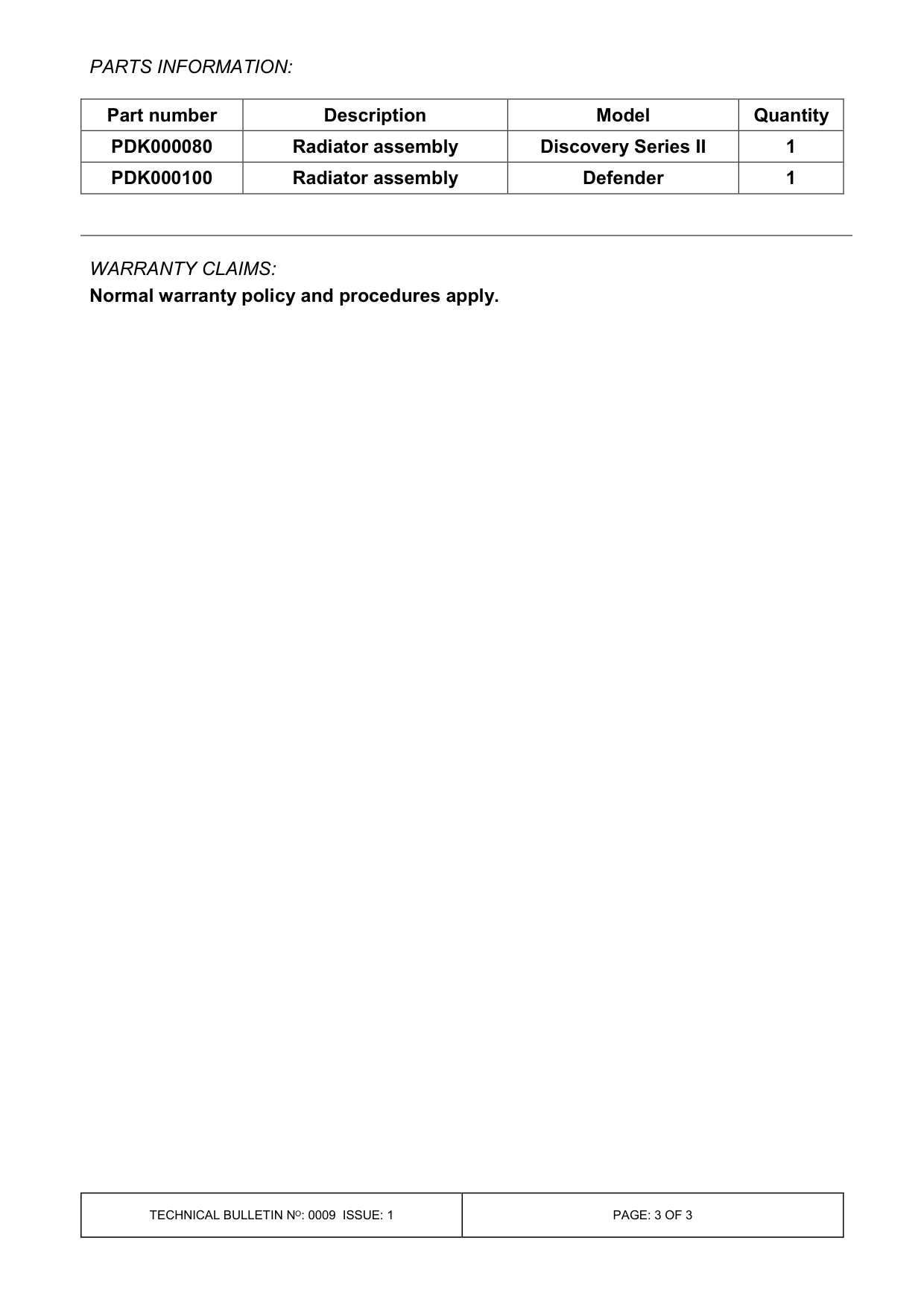 Radiator - Specification Change - To Improve Durability – bulletin page 3