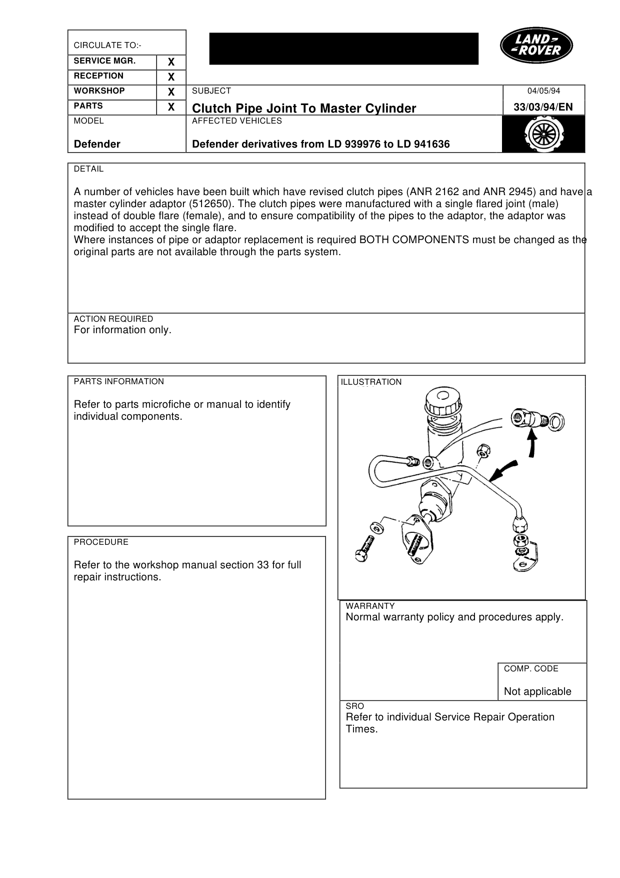 Clutch Pipe Joint To Master Cylinder – bulletin page 1