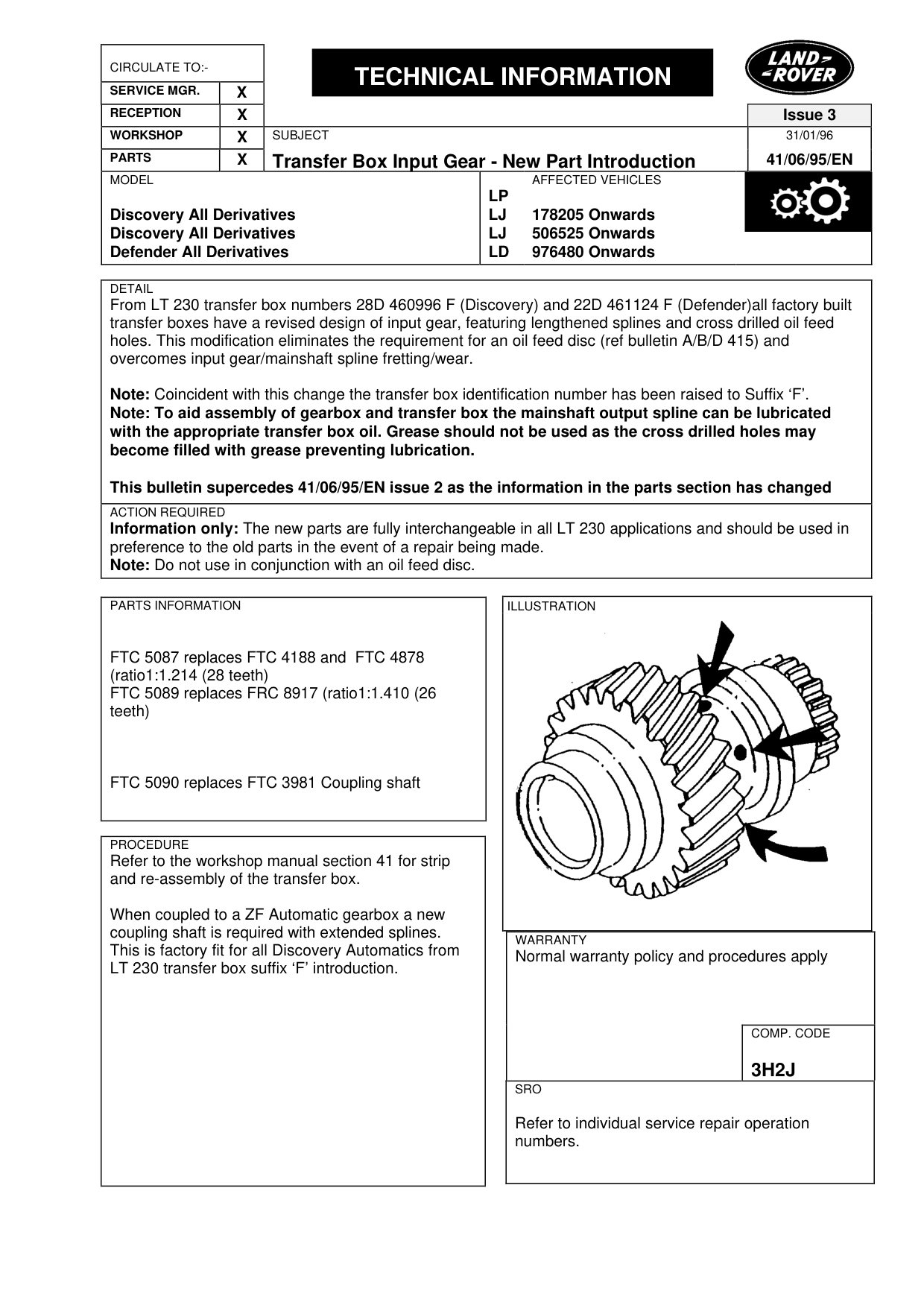 R380 Gearbox Mainshaft Spline Wear – bulletin page 1