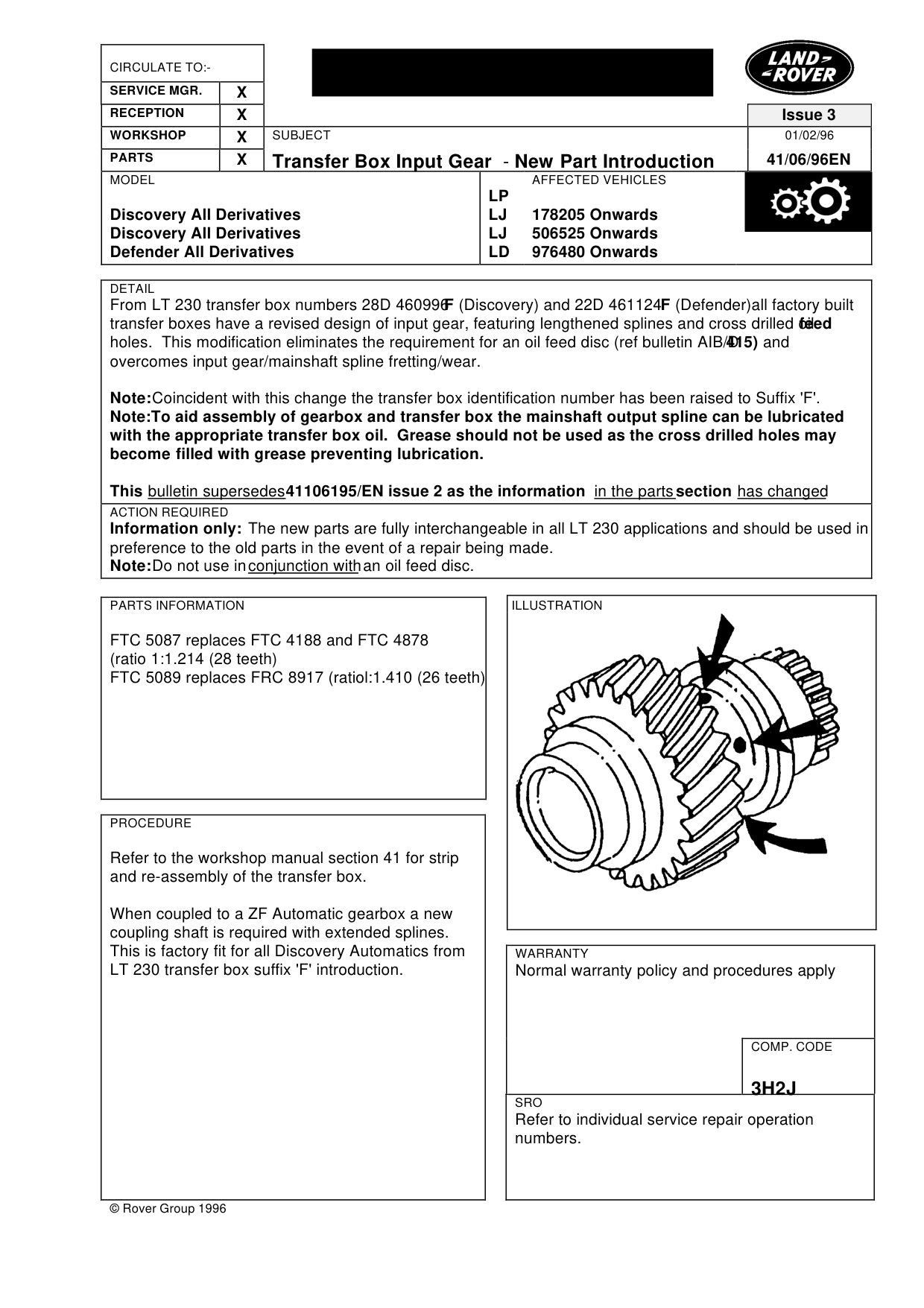 Transfer Box Input Gear-New Part Introduction – bulletin page 1