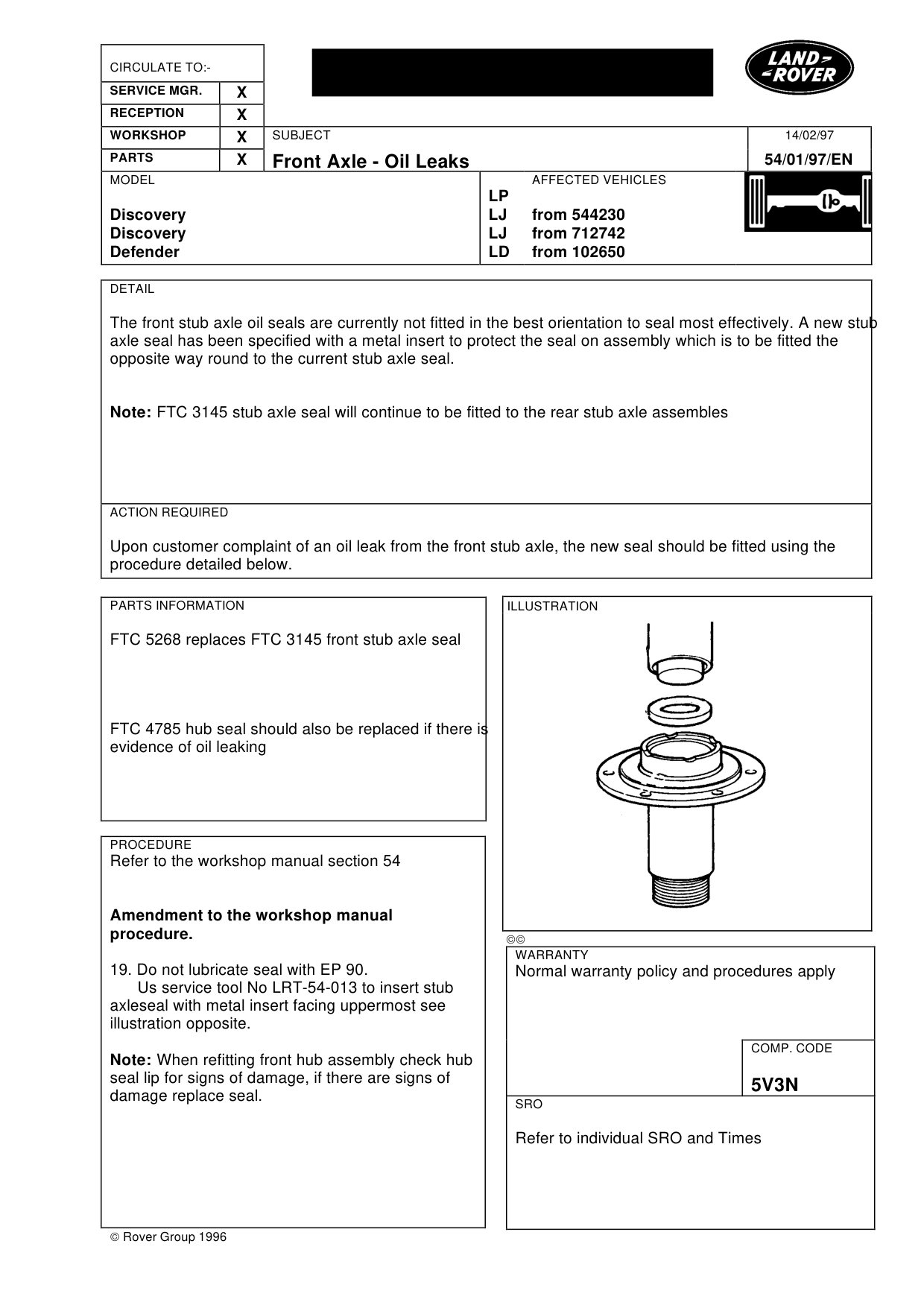 Front Axle Oil Leaks – bulletin page 1