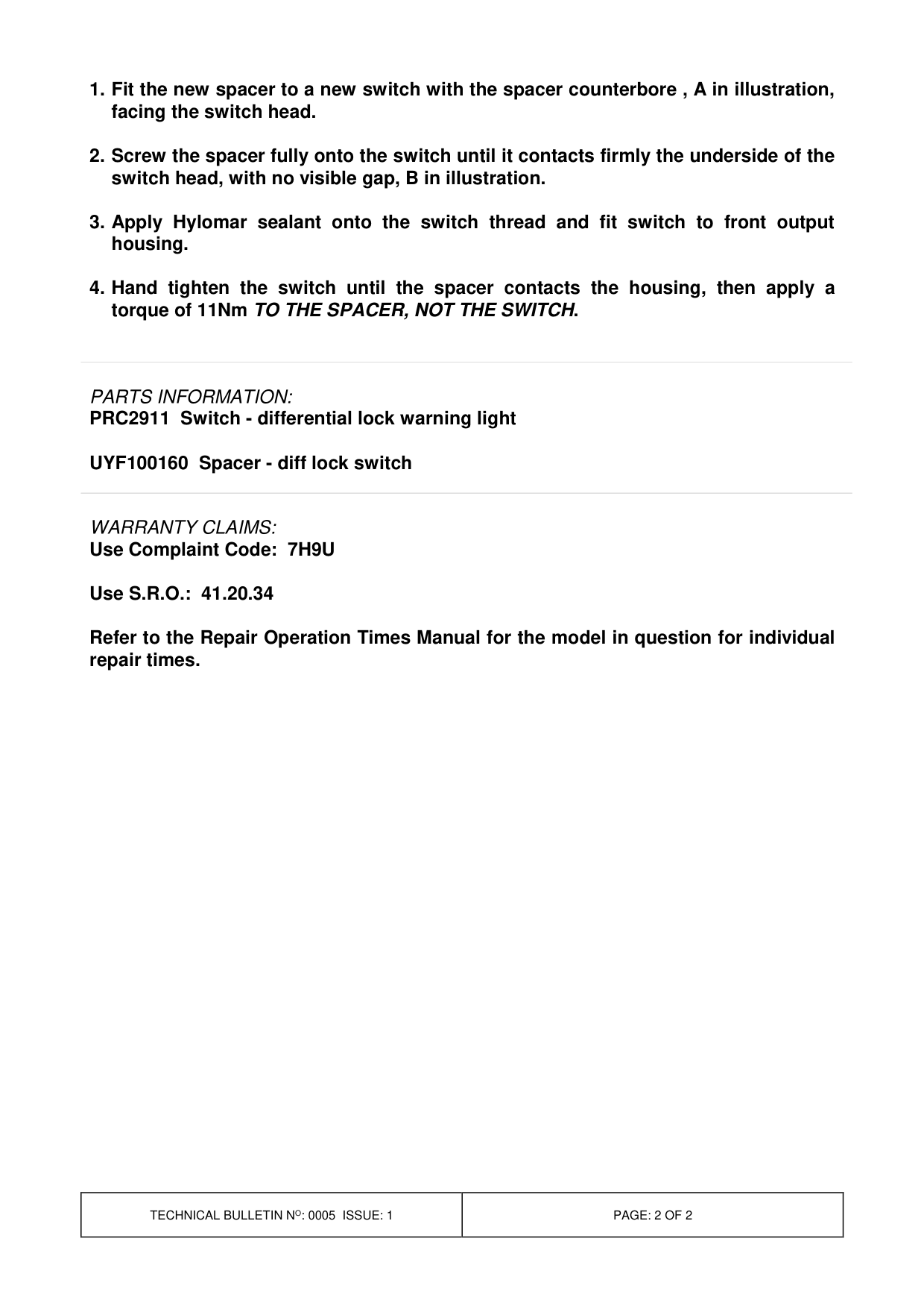 Unable To Select / Deselect Differential Lock – bulletin page 2