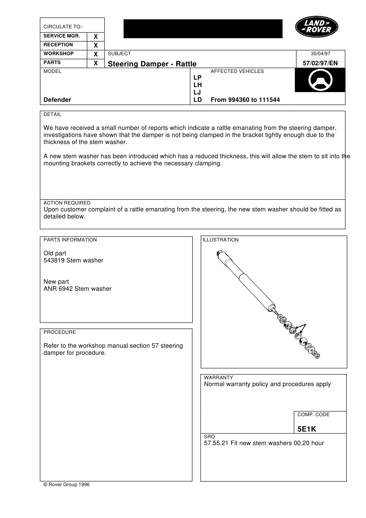 Steering Damper Rattle – bulletin page 1