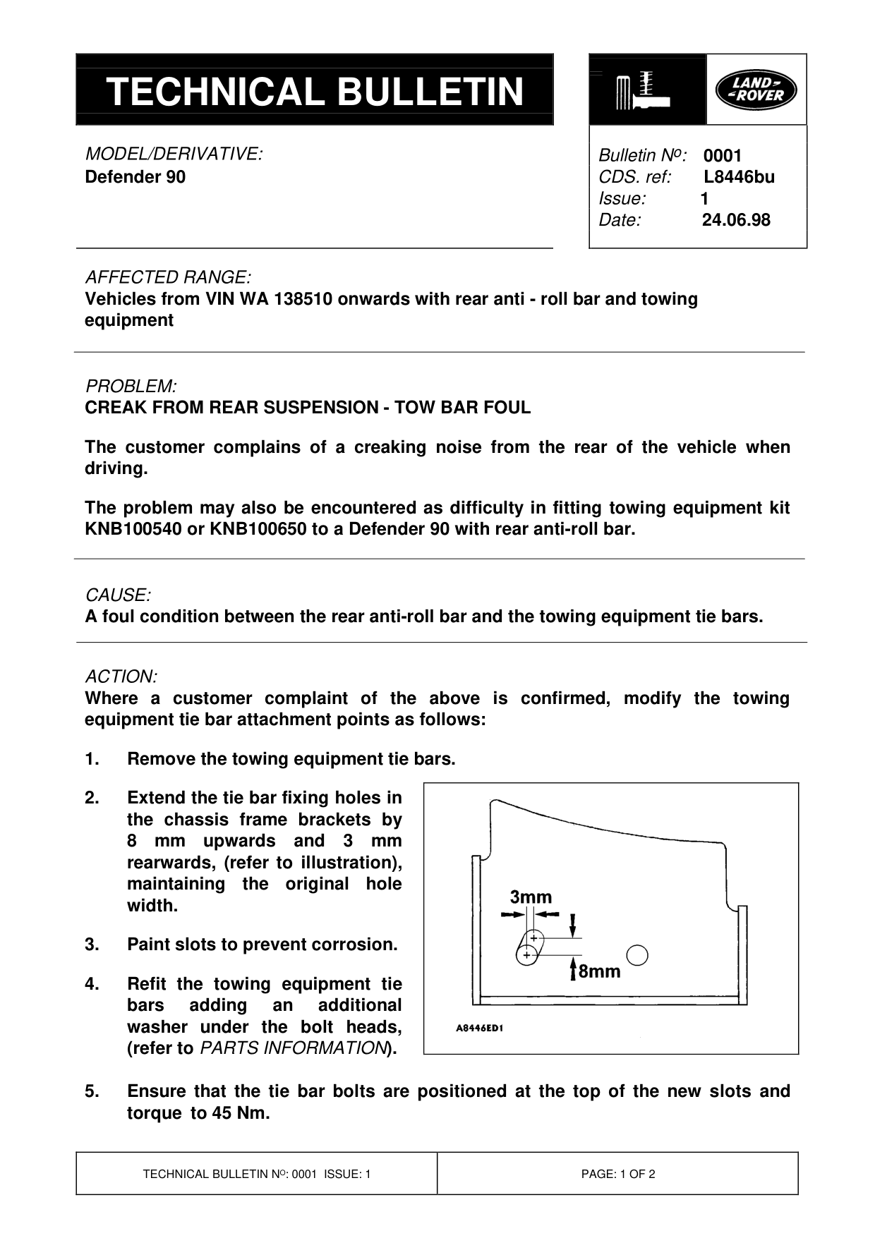 Creak From Rear Suspension - Tow Bar Foul – bulletin page 1