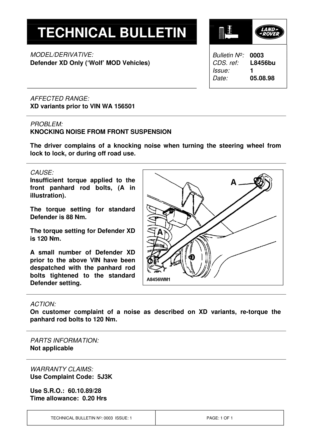 Knocking Noise From Front Suspension – bulletin page 1