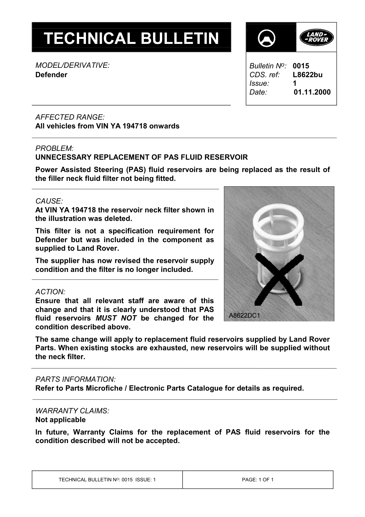 Unnecessary Replacement Of Pas Fluid Reservoir – bulletin page 1