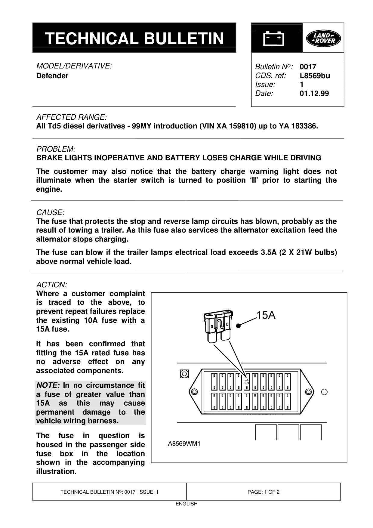 Brake Lights Inoperative And Battery Loses Charge While Driving – bulletin page 1