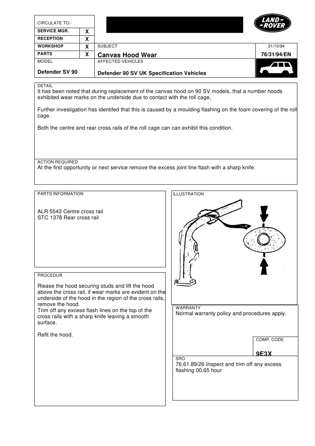 90 Sv Canvas Hood Wear – bulletin page 1