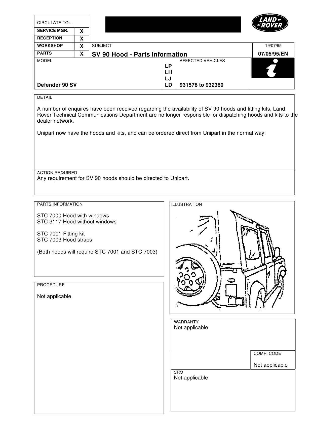 Sv 90 Hood-Parts Information – bulletin page 1