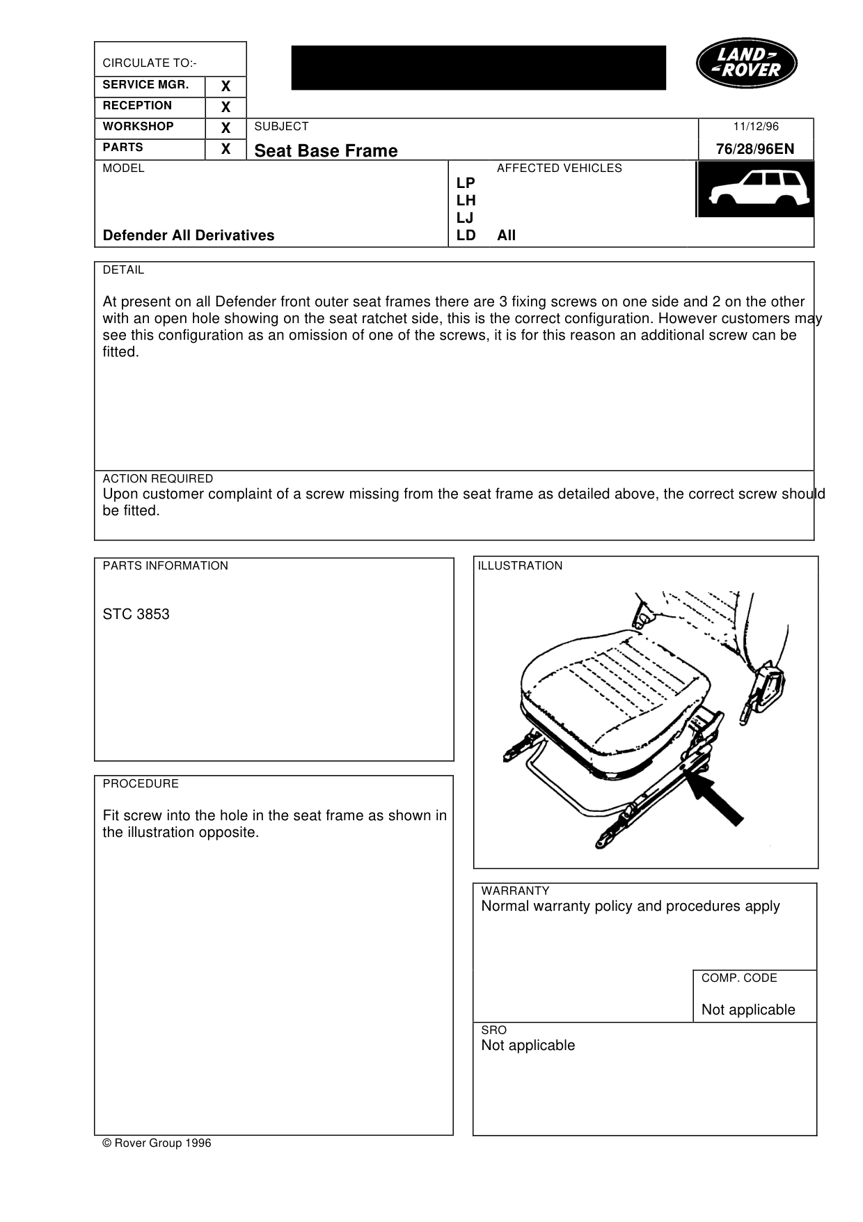 Seat Base Frame – bulletin page 1