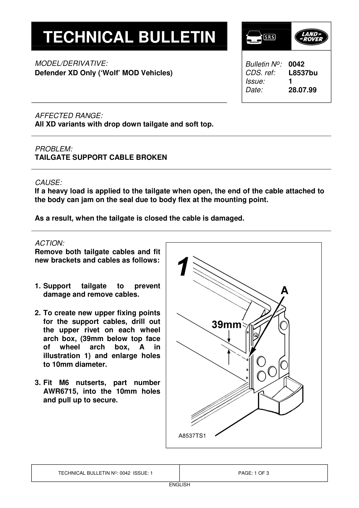 Tailgate Support Cable Broken – bulletin page 1