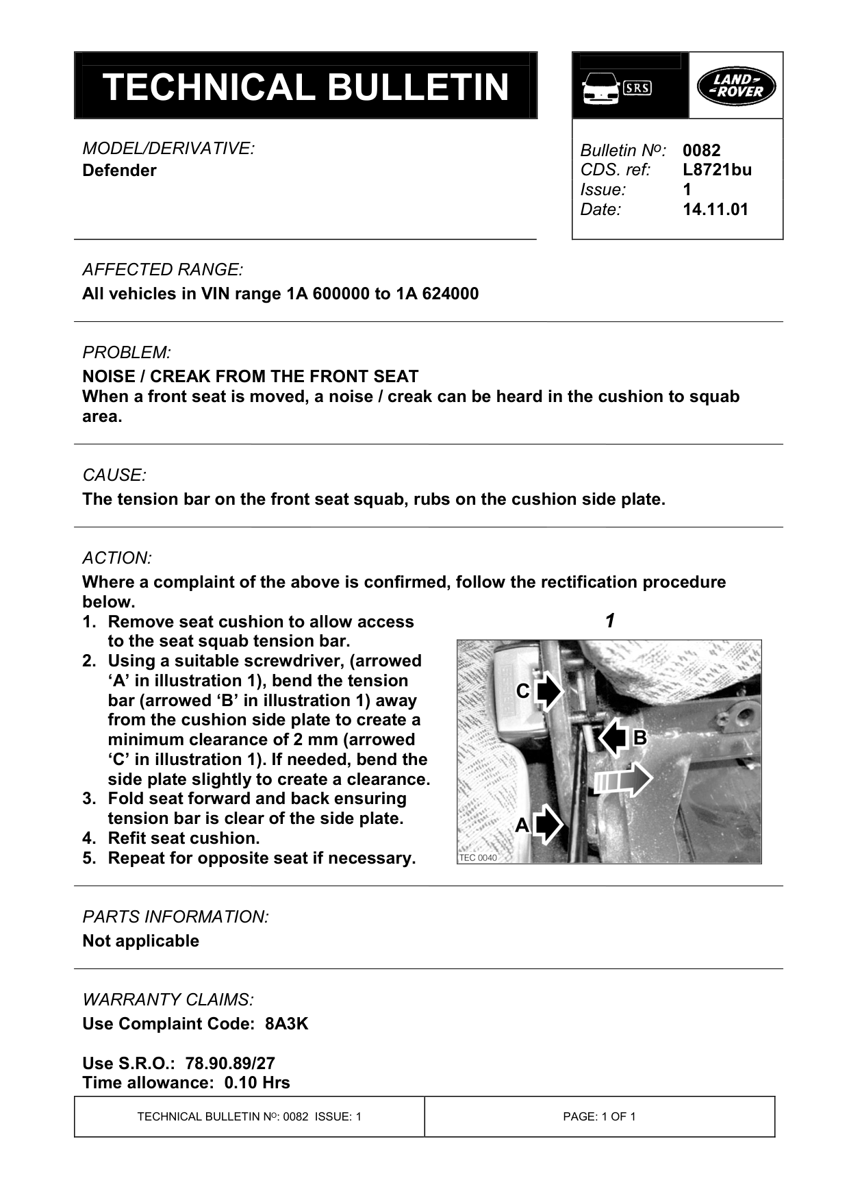 Noise / Creak From The Front Seat – bulletin page 1