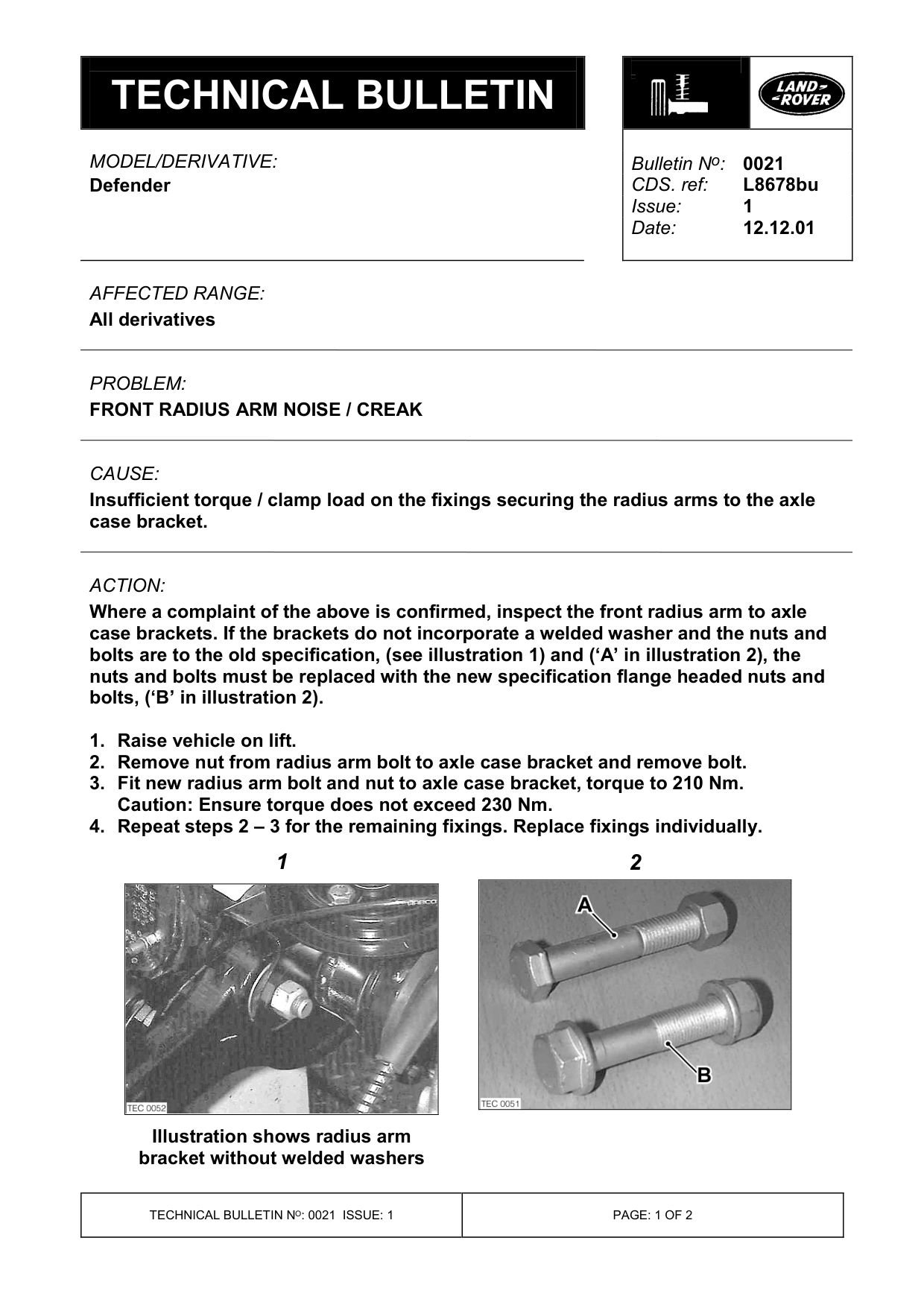 Front Radius Arm Noise / Creak – bulletin page 1