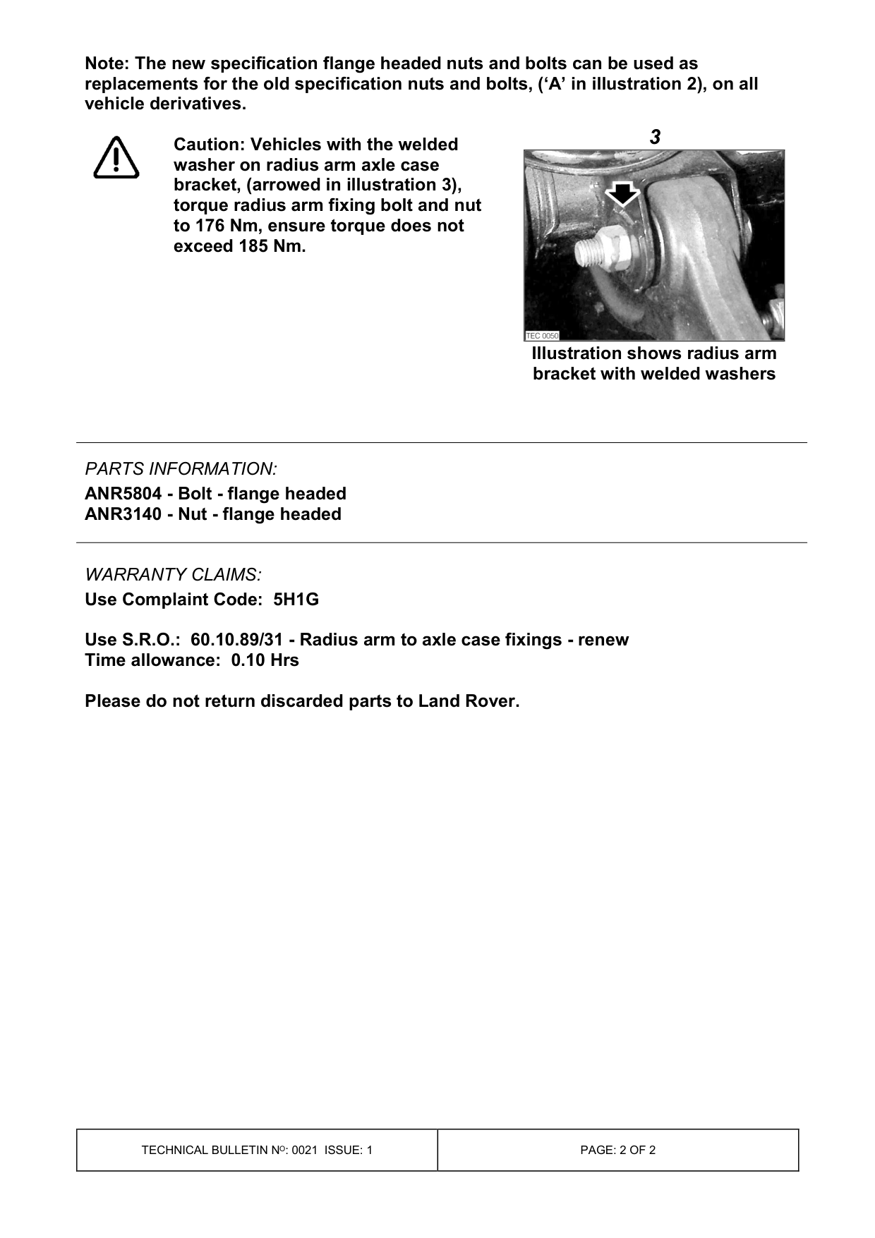 Front Radius Arm Noise / Creak – bulletin page 2