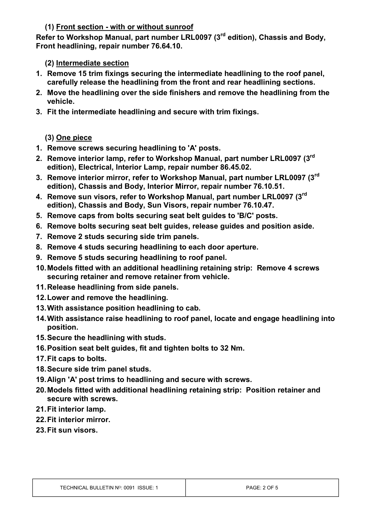 De-Lamination Of The Headlining – bulletin page 2