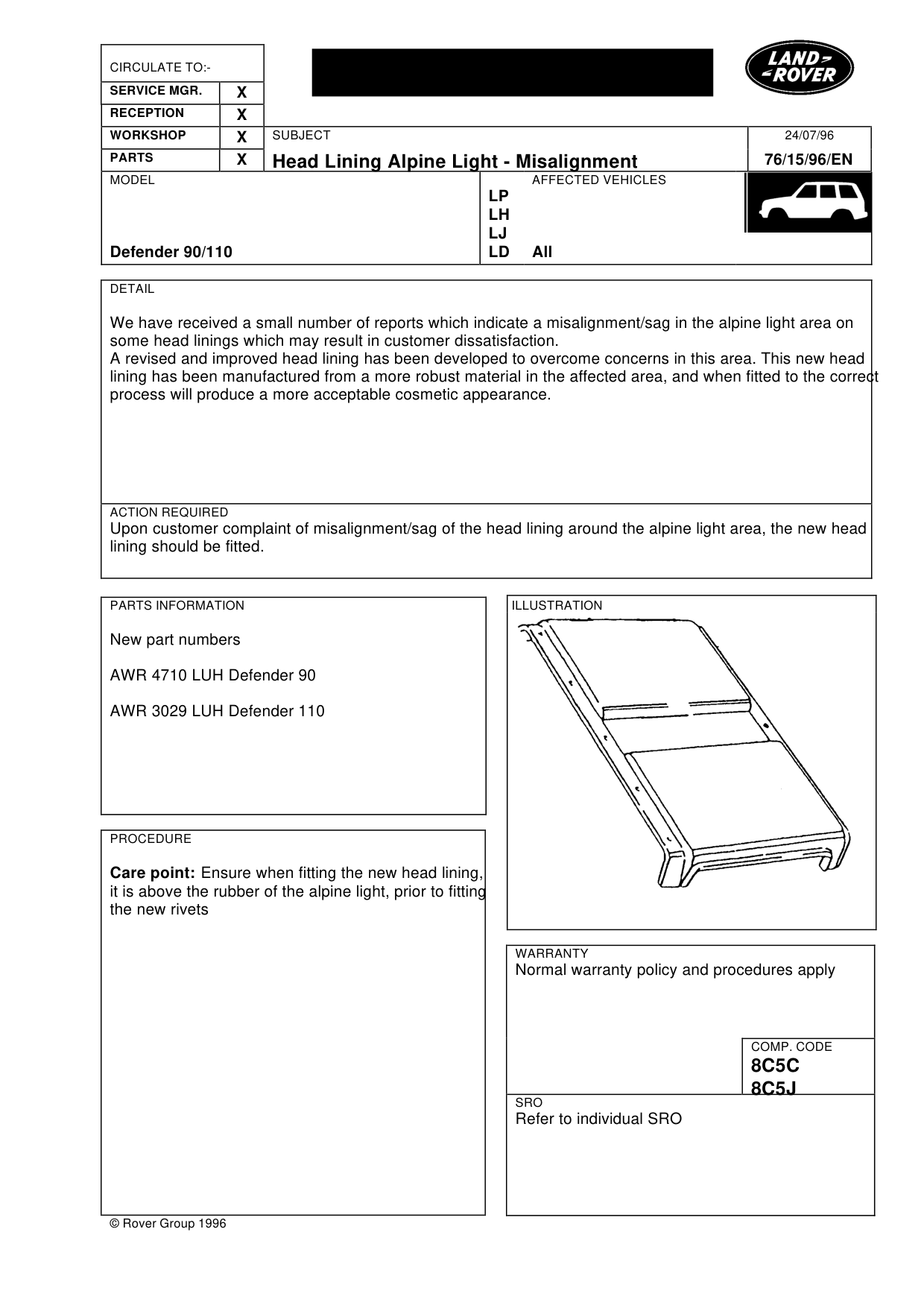Head Lining Alpine Light-Misalignment – bulletin page 1