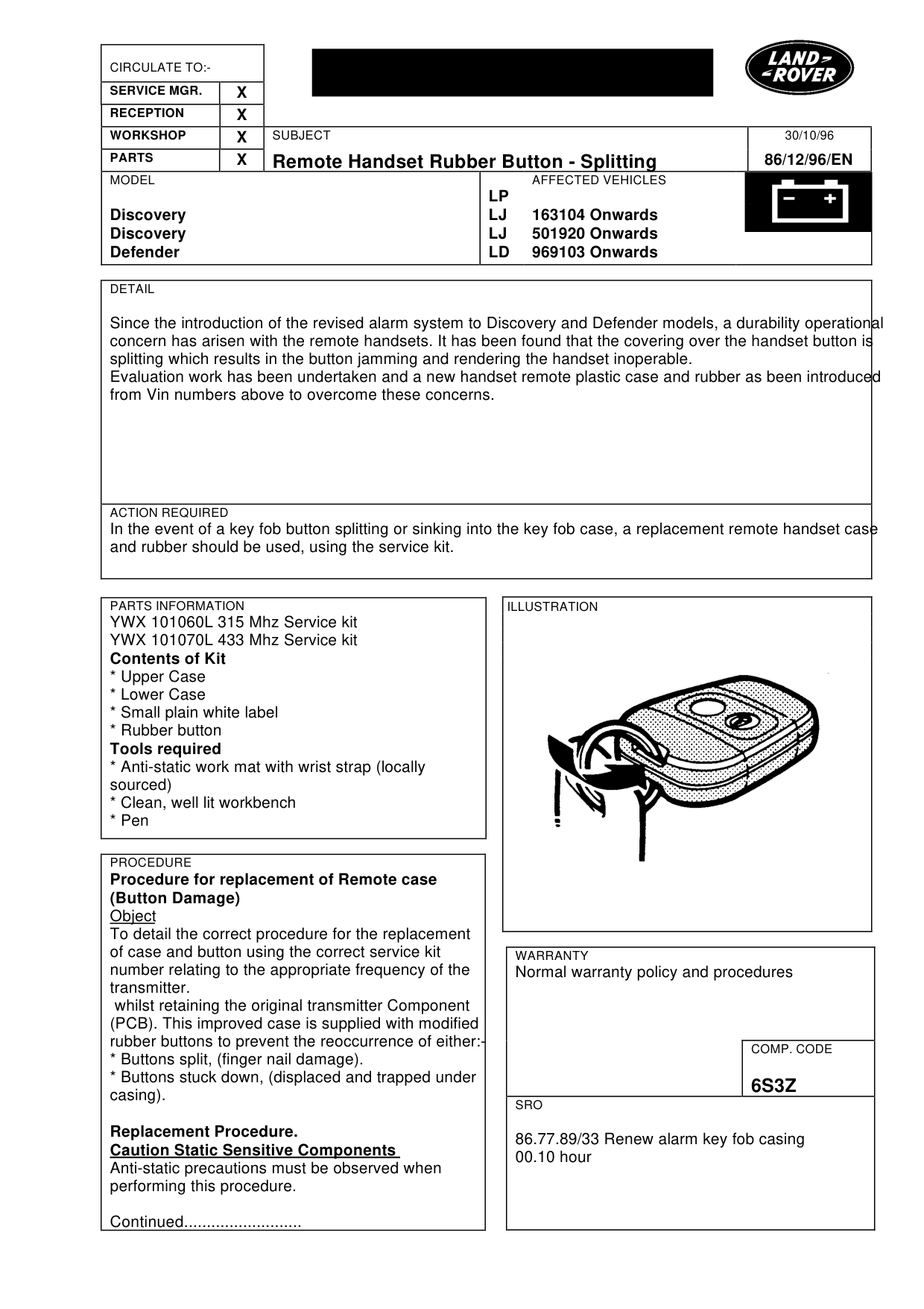 Remote Handset Rubber Button Splitting – bulletin page 1