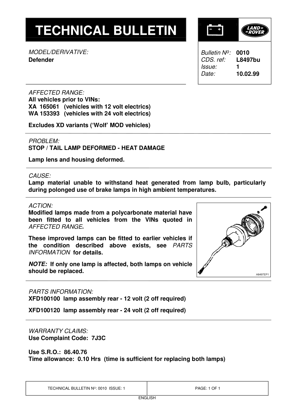 Stop / Tail Lamp Deformed - Heat Damage – bulletin page 1