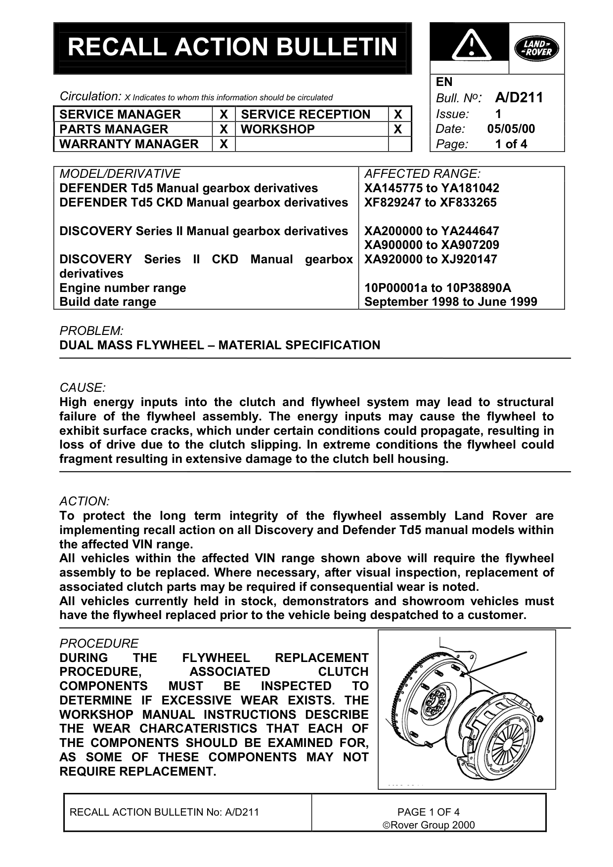 Dual Mass Flywheel - Material Specification – bulletin page 1