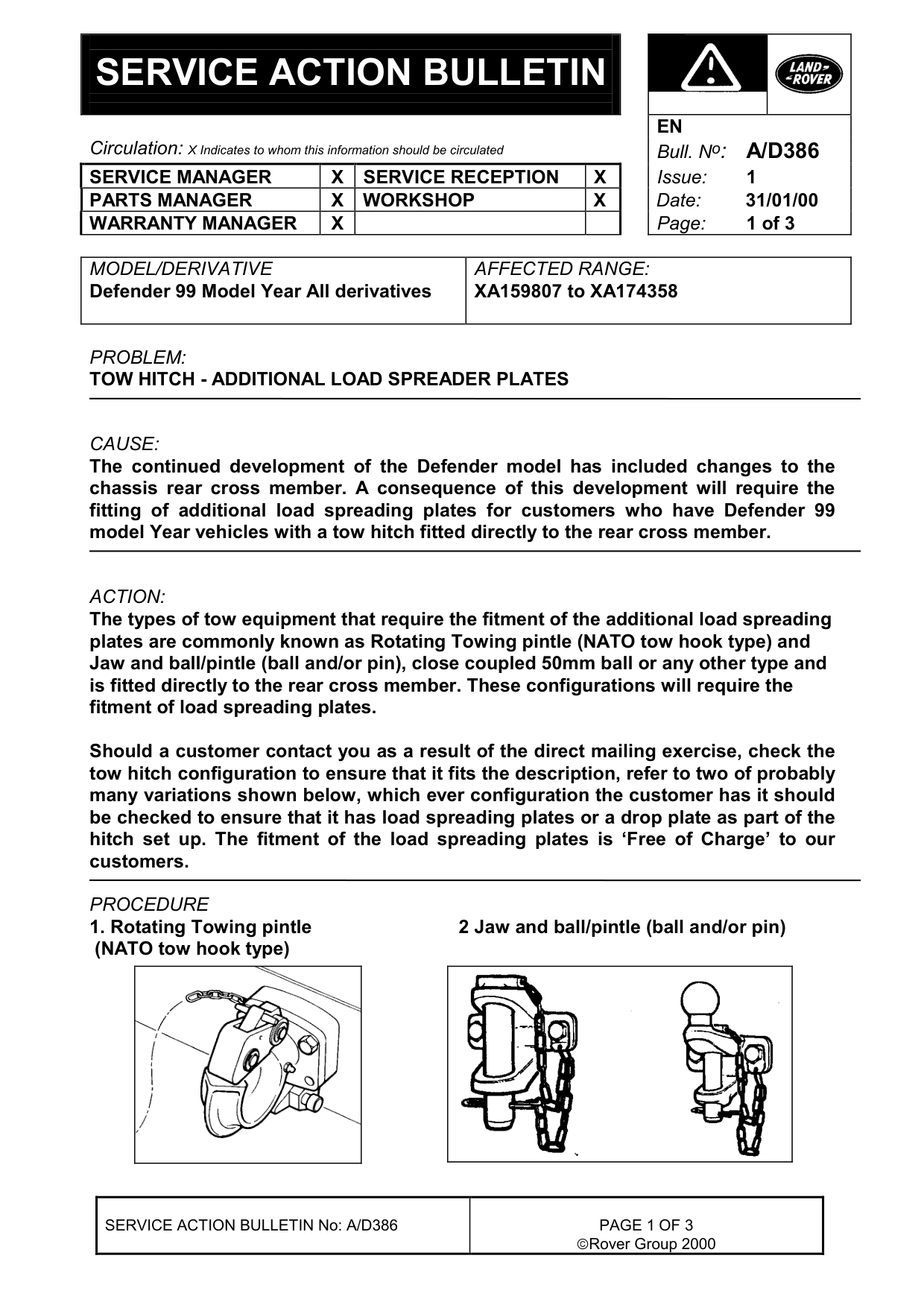 Tow Hitch - Additional Load Spreader Plates – bulletin page 1