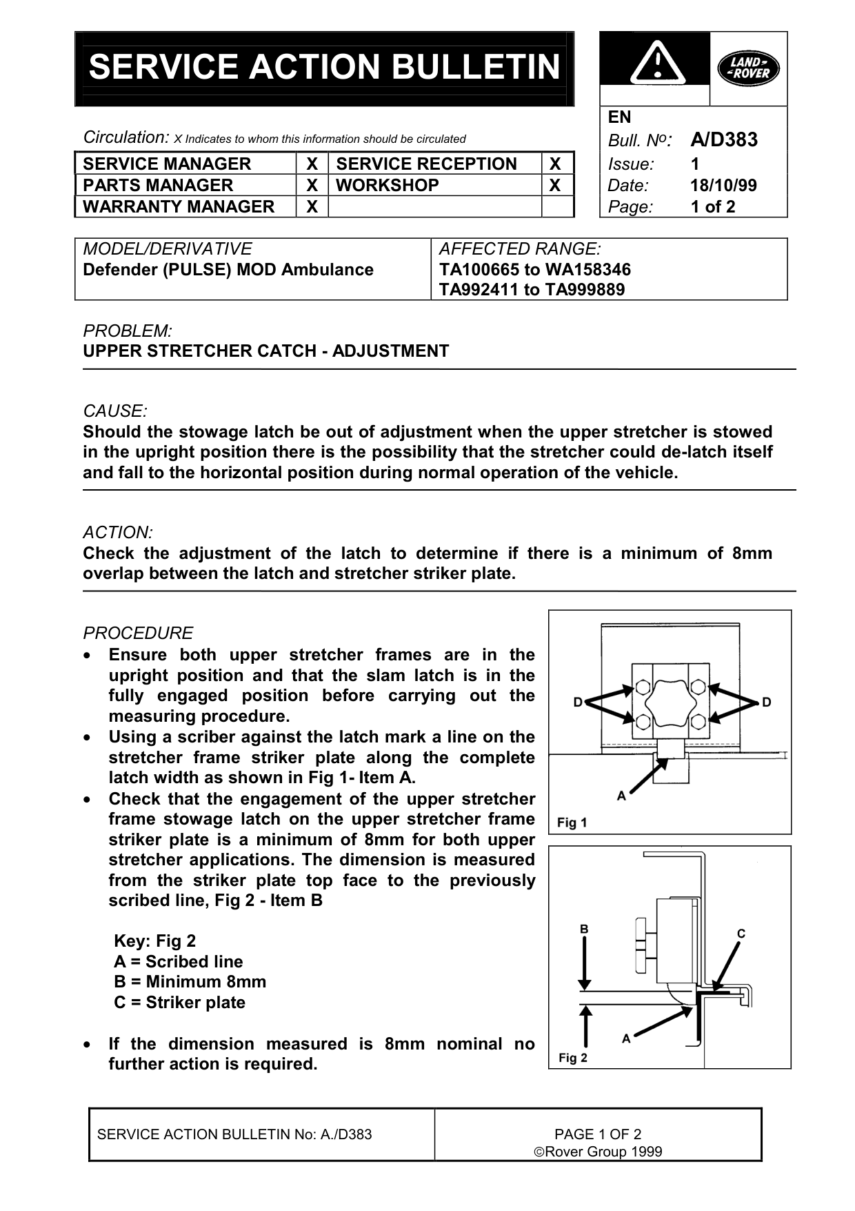 Upper Stretcher Catch - Adjustment – bulletin page 1