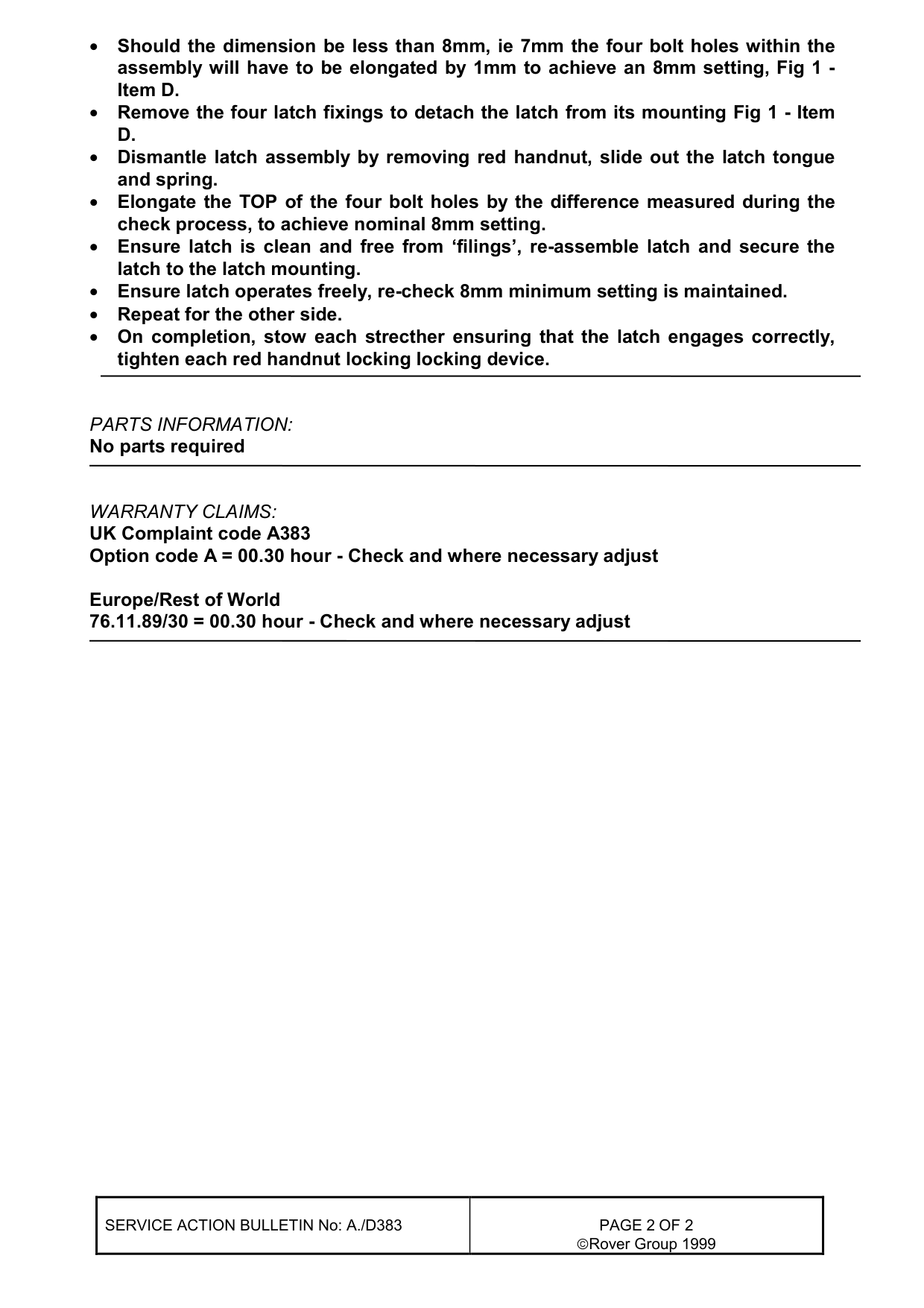 Upper Stretcher Catch - Adjustment – bulletin page 2