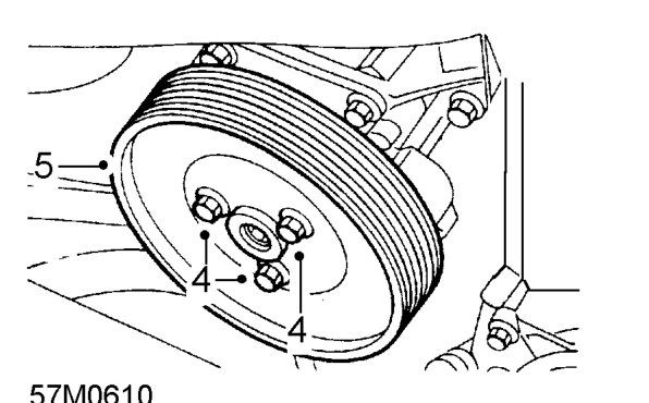 Power steering pump – Position container to collect any fluid spillage.
