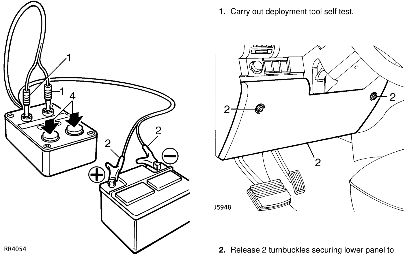 Airbag manual deployment – Disconnect blue and yellow connectors from tool face sockets.