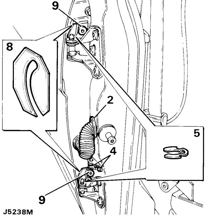 Rear side doors adjust – Check the operation of the door and lock. If necessary, adjust the door and striker.