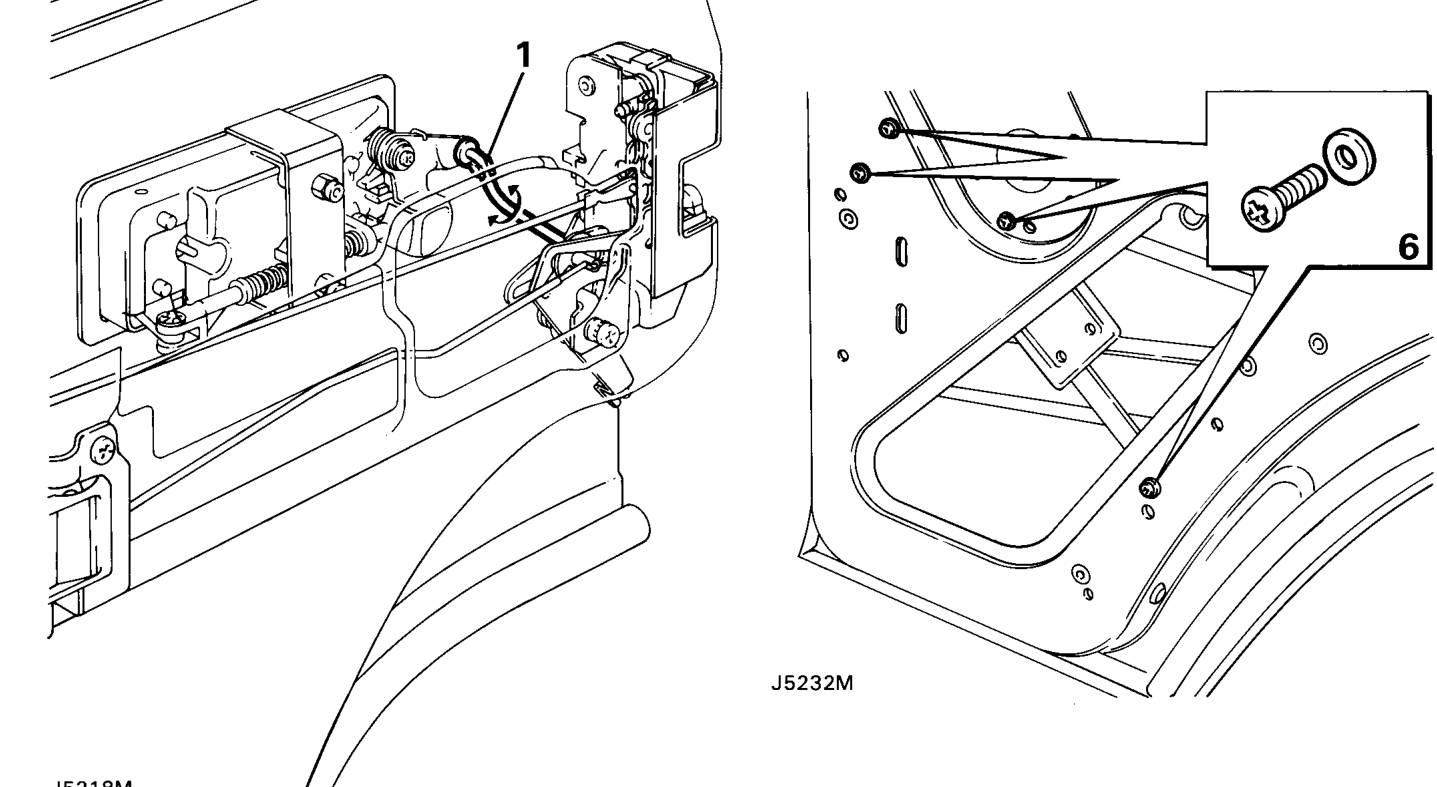 Remove the four window regulator securing screws and shakeproof washers from the inner doo