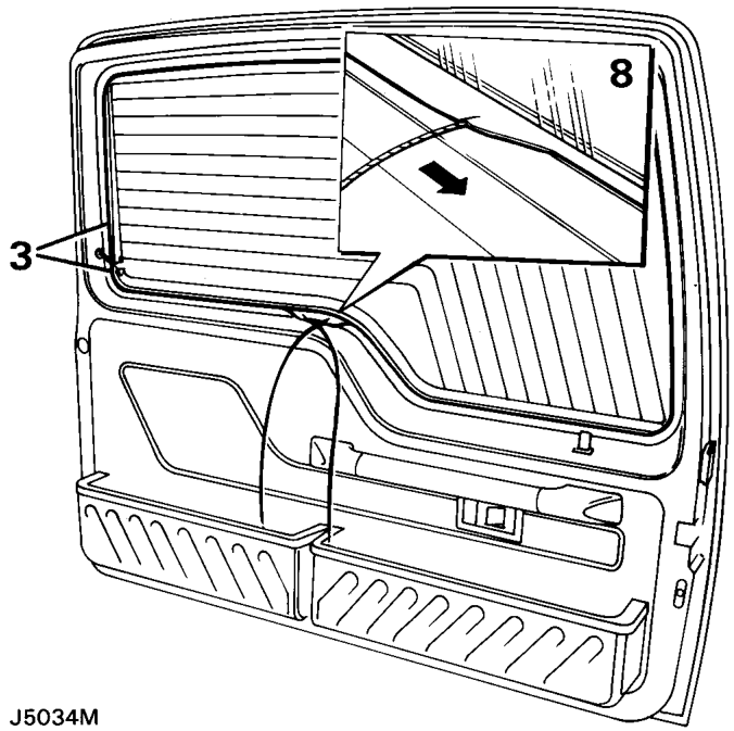 Rear door glass refit – Remove the rear door wiper arm. See WIPERS AND WASHERS, Repair.