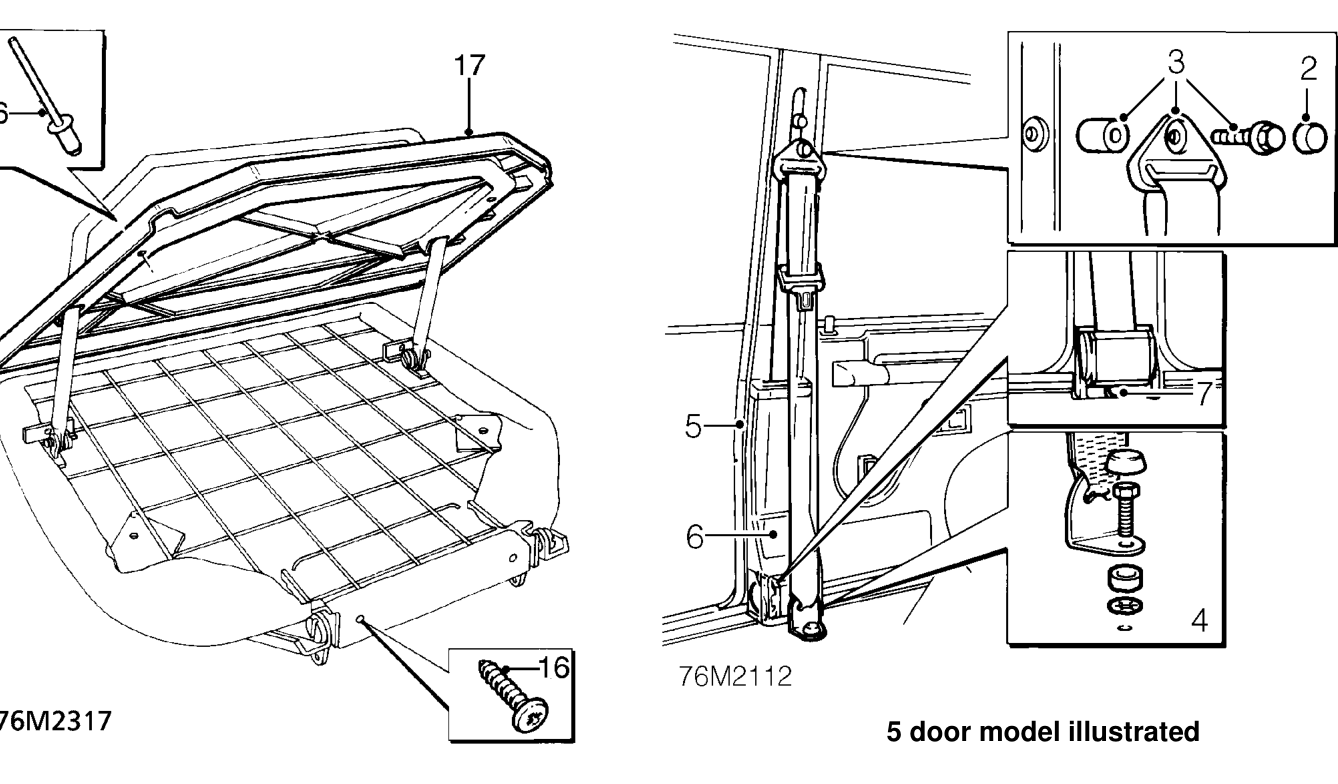Seat cushion – Remove the securing bolt and detach the inertia reel from the bottom of the ’B’ post.