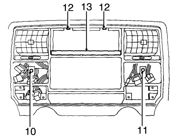 Dash panel central louvre panel – Remove 4 screws securing heater control unit to panel.